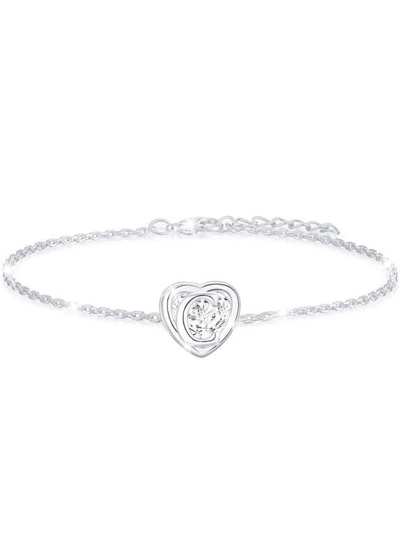 S925 Sterling Silver Plated Love Heart Initial Bracelets for Women Girls CZ Letter C Bracelet Birthday Graduation Jewelry Gifts Teen Her Mom Wife Lady Adults Kids Age Ideas