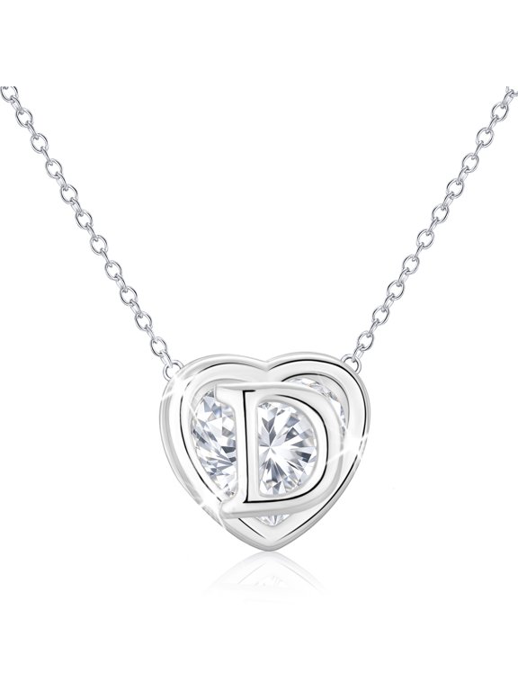 925 Silver Plated Love Heart Initial Necklaces for Women CZ Letter D Pendant Chain Birthday Christmas Jewelry Gifts Teen Girls Stocking Stuffers Kids Age