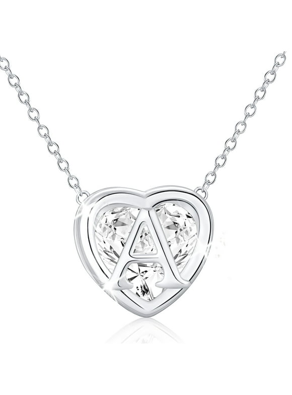18K White Gold Plated Love Heart Initial Necklaces for Women Girls CZ S925 Sterling Silver Letter A Pendant Chain Birthday Valentines Day Jewelry Gifts Teen Her Mom Wife Adults Kids Age Ideas