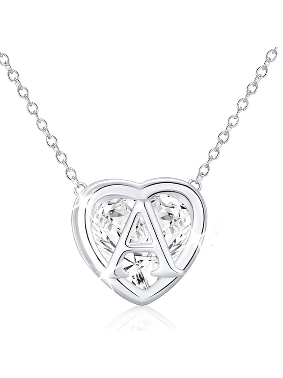 925 Silver Plated Love Heart Initial Necklaces for Women CZ Letter A Pendant Chain Birthday Christmas Jewelry Gifts Teen Girls Stocking Stuffers Kids Age