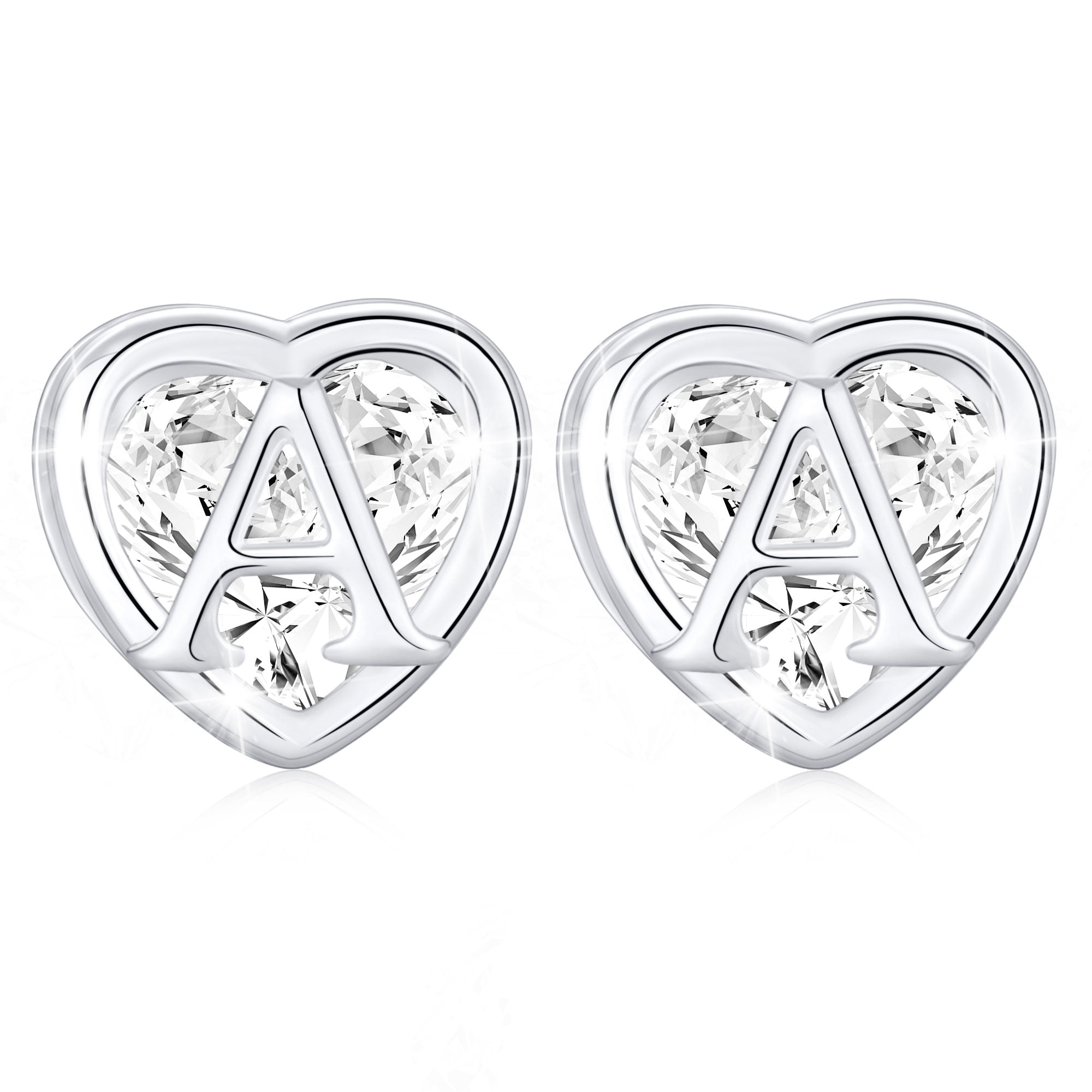 Walmart Black Friday Deals 2025 - APSVO 18K White Gold Love Heart Initial Stud Earrings, Sterling Silver Letter A, Jewelry Gift for Women