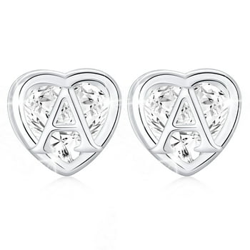 APSVO 18K White Gold Plated Love Heart Initial Stud Earrings for Women Girls Hypoallergenic S925 Sterling Silver Post Letter A Earrings Birthday Graduation Jewelry Gifts Teen Her Mom Kids