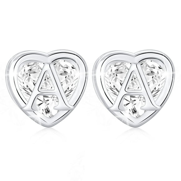 APSVO 18K White Gold Plated Love Heart Initial Stud Earrings for Women Girls CZ Hypoallergenic Post S925 Sterling Silver Letter A Earrings Birthday Valentines Day Jewelry Gifts Teen Her Kids Ideas