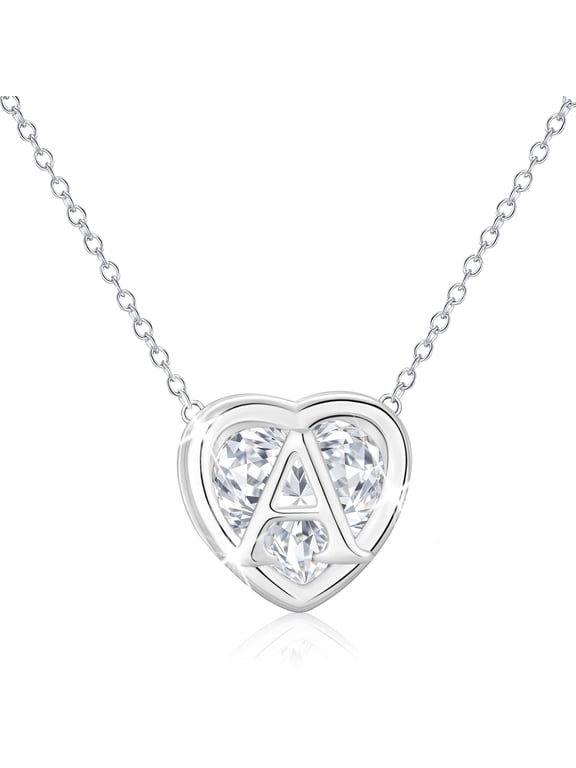 925 Silver Plated Love Heart Initial Necklaces for Women CZ Letter A Pendant Chain Birthday Christmas Jewelry Gifts Teen Girls Stocking Stuffers Kids Age