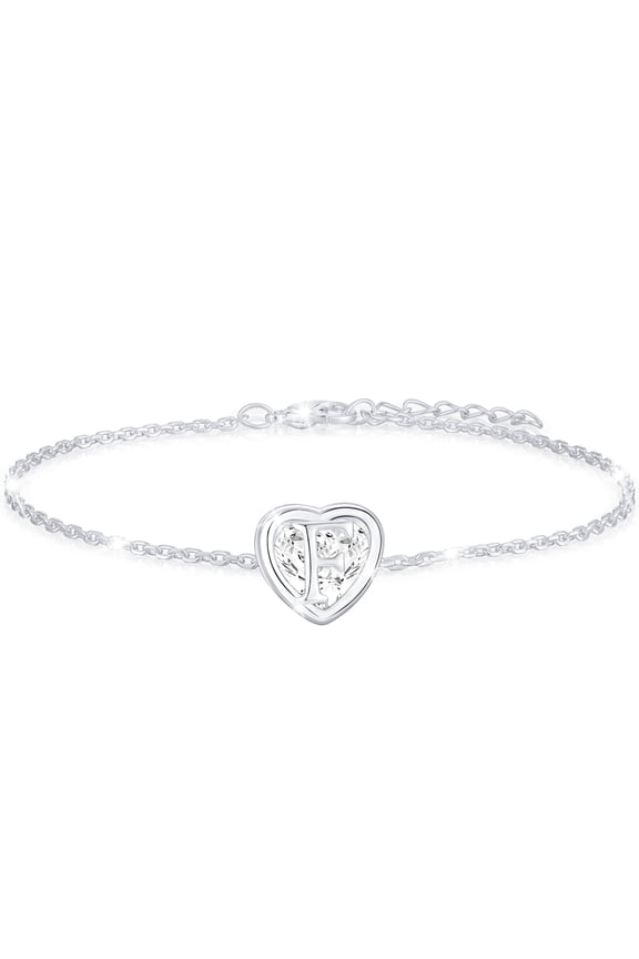 S925 Sterling Silver Plated Love Heart Initial Bracelets for Women Girls CZ Letter F Bracelet Birthday Graduation Jewelry Gifts Teen Her Mom Wife Lady Adults Kids Age Ideas