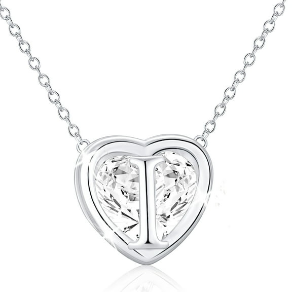 APSVO 18K White Gold Plated Love Heart Initial Necklaces for Women Girls CZ S925 Sterling Silver Letter I Pendant Chain Birthday Valentines Day Jewelry Gifts Teen Her Mom Wife Adults Kids Age Ideas