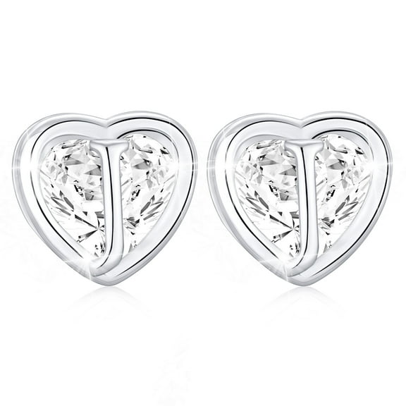 APSVO 18K White Gold Plated Love Heart Initial Stud Earrings for Women Girls Hypoallergenic S925 Sterling Silver Post Letter J Earrings Birthday Graduation Jewelry Gifts Teen Her Mom Kids