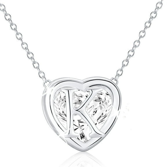 APSVO 18K White Gold Plated Love Heart Initial Necklaces for Women Girls CZ S925 Sterling Silver Letter K Pendant Chain Birthday Valentines Day Jewelry Gifts Teen Her Mom Wife Adults Kids Age Ideas