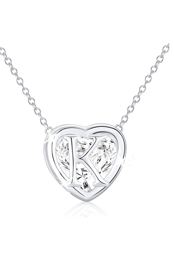 18K White Gold Plated Love Heart Initial Necklaces for Women Girls CZ S925 Sterling Silver Letter K Pendant Chain Birthday Valentines Day Jewelry Gifts Teen Her Mom Wife Adults Kids Age Ideas