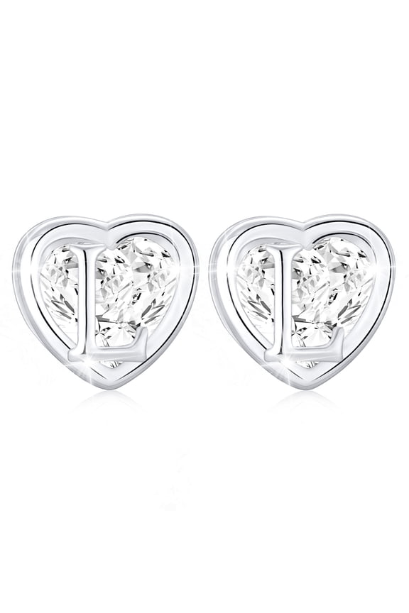 18K White Gold Plated Love Heart Initial Stud Earrings for Women Girls Hypoallergenic S925 Sterling Silver Post Letter L Earrings Birthday Graduation Jewelry Gifts Teen Her Mom Kids