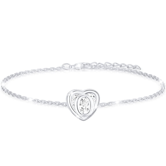 APSVO S925 Sterling Silver Plated Love Heart Initial Bracelets for Women Girls CZ Letter O Bracelet Birthday Graduation Jewelry Gifts Teen Her Mom Wife Lady Adults Kids Age Ideas