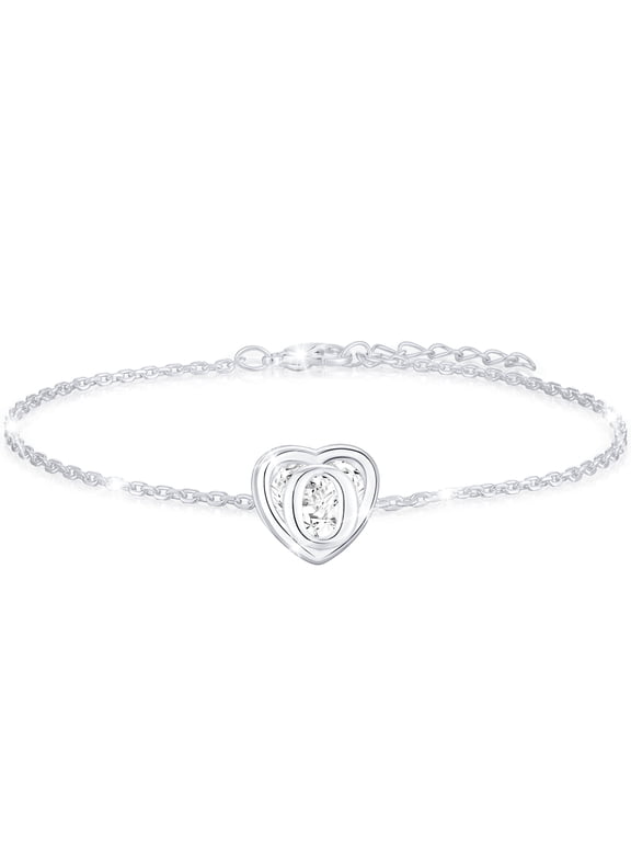 S925 Sterling Silver Plated Love Heart Initial Bracelets for Women Girls CZ Letter O Bracelet Birthday Graduation Jewelry Gifts Teen Her Mom Wife Lady Adults Kids Age Ideas