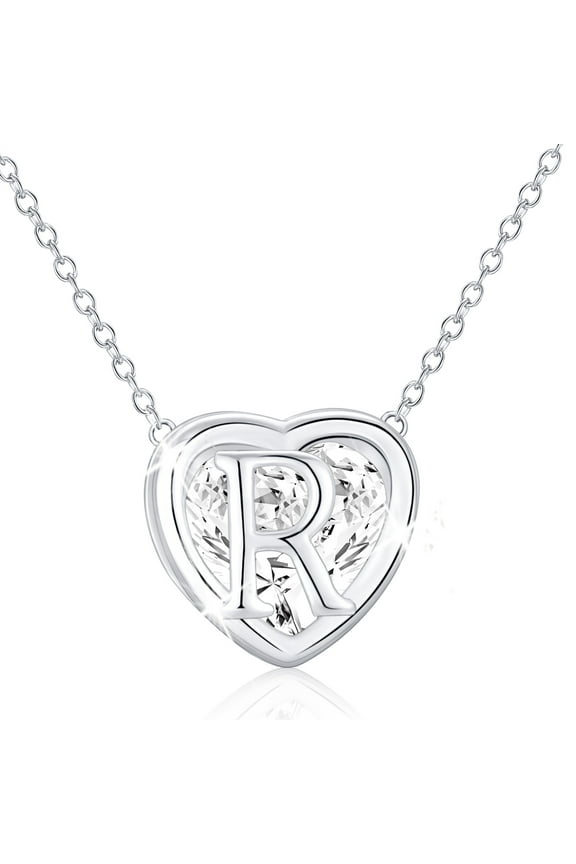 S925 Sterling Silver Plated Love Heart Initial Necklaces for Women Girls CZ Letter R Pendant Chain Birthday Easter Basket Stuffers Jewelry Gifts Teen Her Mom Wife Adults Kids Age Ideas