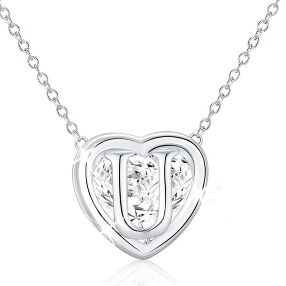 APSVO S925 Sterling Silver Plated Love Heart Initial Necklaces for Women Girls CZ Letter U Pendant Chain Birthday Easter Basket Stuffers Jewelry Gifts Teen Her Mom Wife Adults Kids Age Ideas