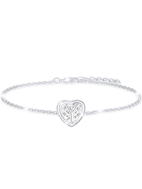 S925 Sterling Silver Plated Love Heart Initial Bracelets for Women Girls CZ Letter Y Bracelet Birthday Graduation Jewelry Gifts Teen Her Mom Wife Lady Adults Kids Age Ideas