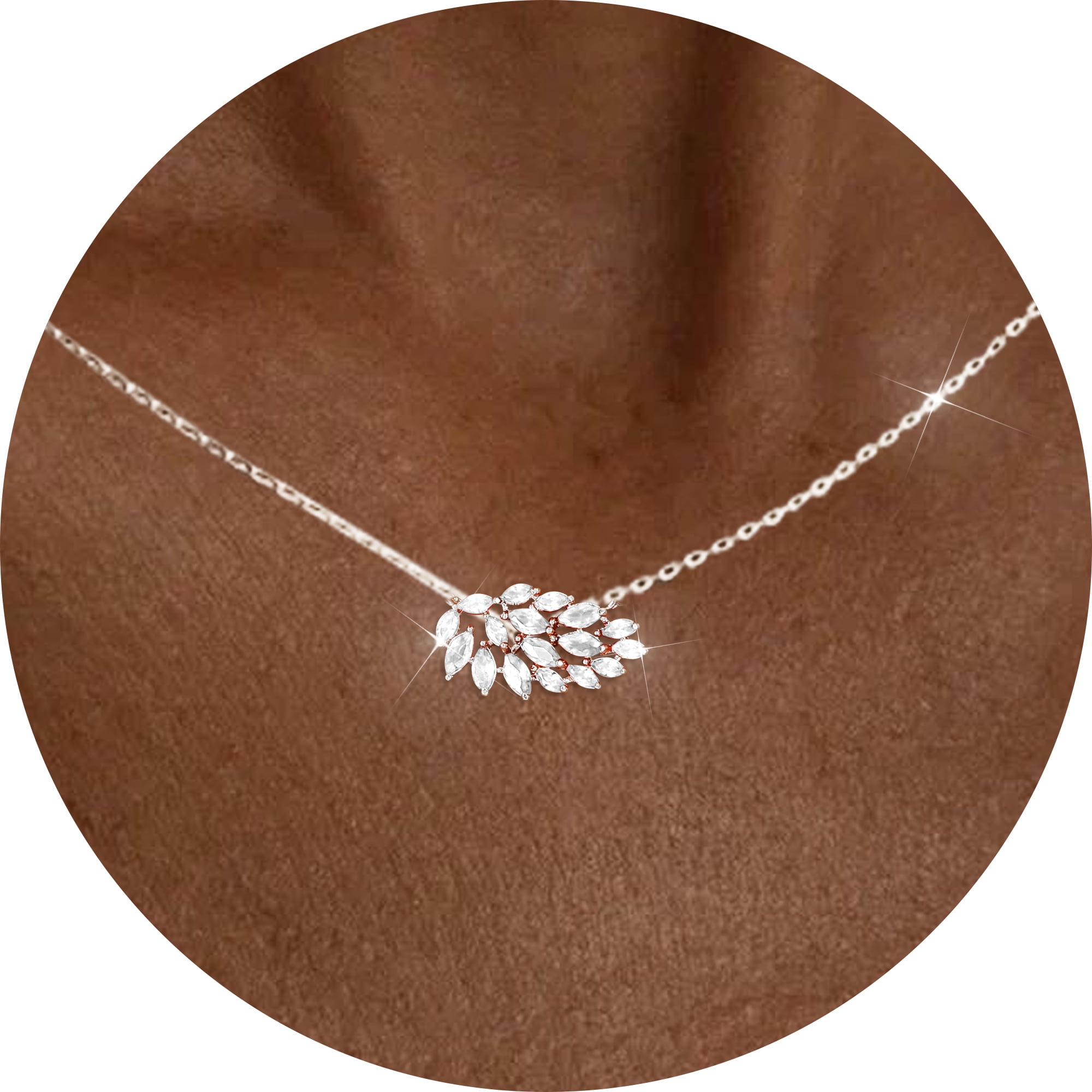 Walmart Black Friday Deals 2025 APSVO 18K White Gold Plated Sterling Silver Leaf Necklace, April Birthstone Pendant, CZ Jewelry for Women