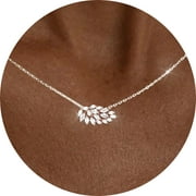 APSVO 18K White Gold Plated Leaf Necklaces for Women Girls S925 Sterling Silver April Birthstone Pendant Chain with CZ Birthday Christmas Jewelry Gifts Teen Mom Adults Stocking Stuffers for Kids Age