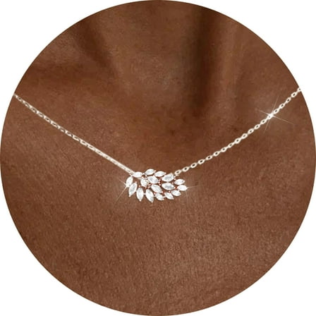 APSVO 18K White Gold Plated Leaf Necklaces for Women Girls S925 Sterling Silver April Birthstone Pendant Chain with CZ Birthday Valentines Day Jewelry Gifts Teen Her Girlfriend Wife Adults Kids Ideas