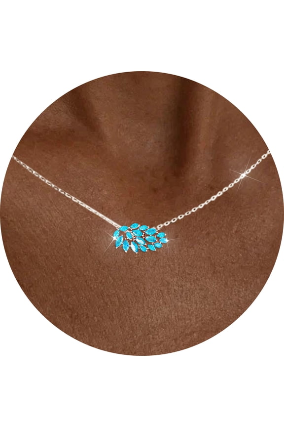 S925 Sterling Silver Plated Leaf Necklaces for Women Girls December Birthstone Necklace Pendant with Blue Tanzanite Birthday Graduation Mothers Day Jewelry Gifts Teen Mom Her Kids Ideas