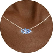 925 Silver Plated Leaf Necklaces for Women March Birthstone Pendant Chain with Blue Aquamarine Birthday Christmas Jewelry Gifts Teen Girls Stocking Stuffers Kid
