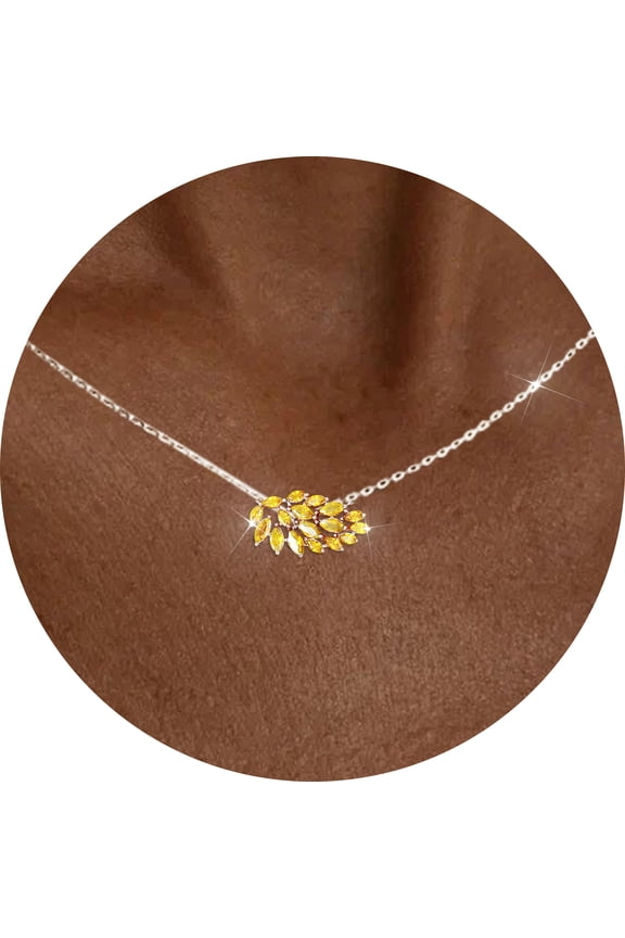 S925 Sterling Silver Plated Leaf Necklaces for Women Girls November Birthstone Pendant Chain with Yellow Citrine Topaz Birthday Graduation Mothers Day Jewelry Gifts Teen Mom Her Kids Ideas