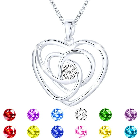 APSVO 18K White Gold Plated Love Heart Necklaces for Women Girls CZ S925 Sterling Silver April Birthstone Necklace with Crystal Birthday Christmas Jewelry Gifts Teen Mom Adults Stocking Stuffers Kids