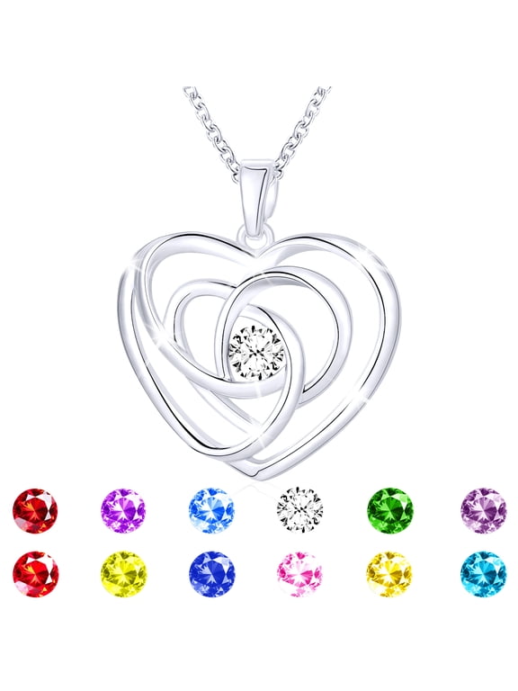 925 Silver Plated Love Heart Necklaces for Women CZ April Birthstone Pendant Chain with Crystal Birthday Christmas Jewelry Gifts Teen Girls Stocking Stuffers Kids