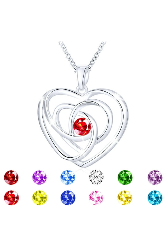 18K White Gold Plated Love Heart Necklaces for Women Girls CZ S925 Sterling Silver July Birthstone Necklace with Red Ruby Birthday Valentines Day Jewelry Gifts Teen Her Adult Wife Kids Ideas