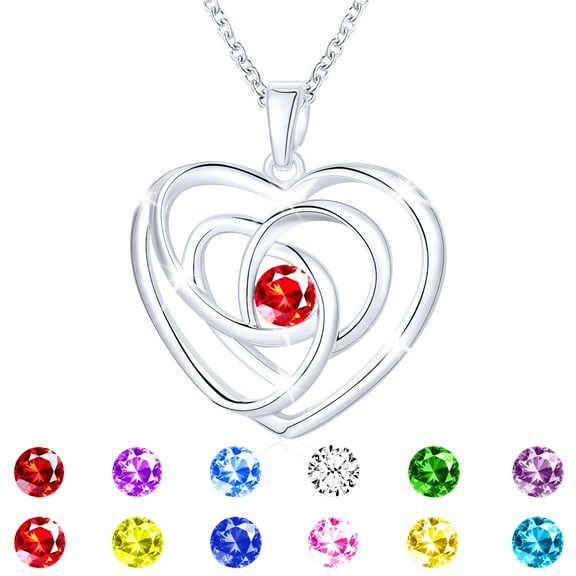 APSVO 18K White Gold Plated Love Heart Necklaces for Women Girls CZ S925 Sterling Silver July Birthstone Necklace with Red Ruby Birthday Valentines Day Jewelry Gifts Teen Her Adult Wife Kids Ideas