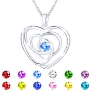 925 Silver Plated Love Heart Necklaces for Women CZ March Birthstone Pendant Chain with Blue Aquamarine Birthday Christmas Jewelry Gifts Teen Girls Stocking Stu
