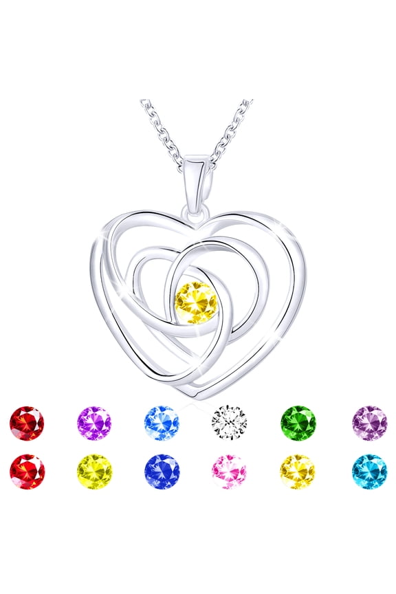 S925 Sterling Silver Plated Love Heart Necklaces for Women Girls CZ November Birthstone Necklace with Yellow Topaz Birthday Graduation Jewelry Gifts Teen Her Mom Wife Kids Ideas