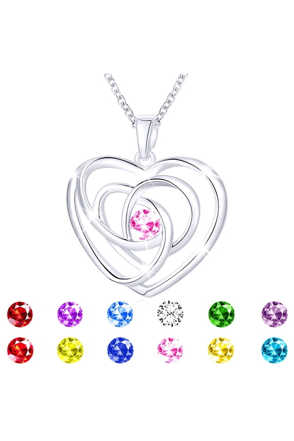 S925 Sterling Silver Plated Love Heart Necklaces for Women Girls CZ October Birthstone Necklace with Pink Tourmaline Birthday Graduation Jewelry Gifts Teen Her Mom Wife Kids Ideas