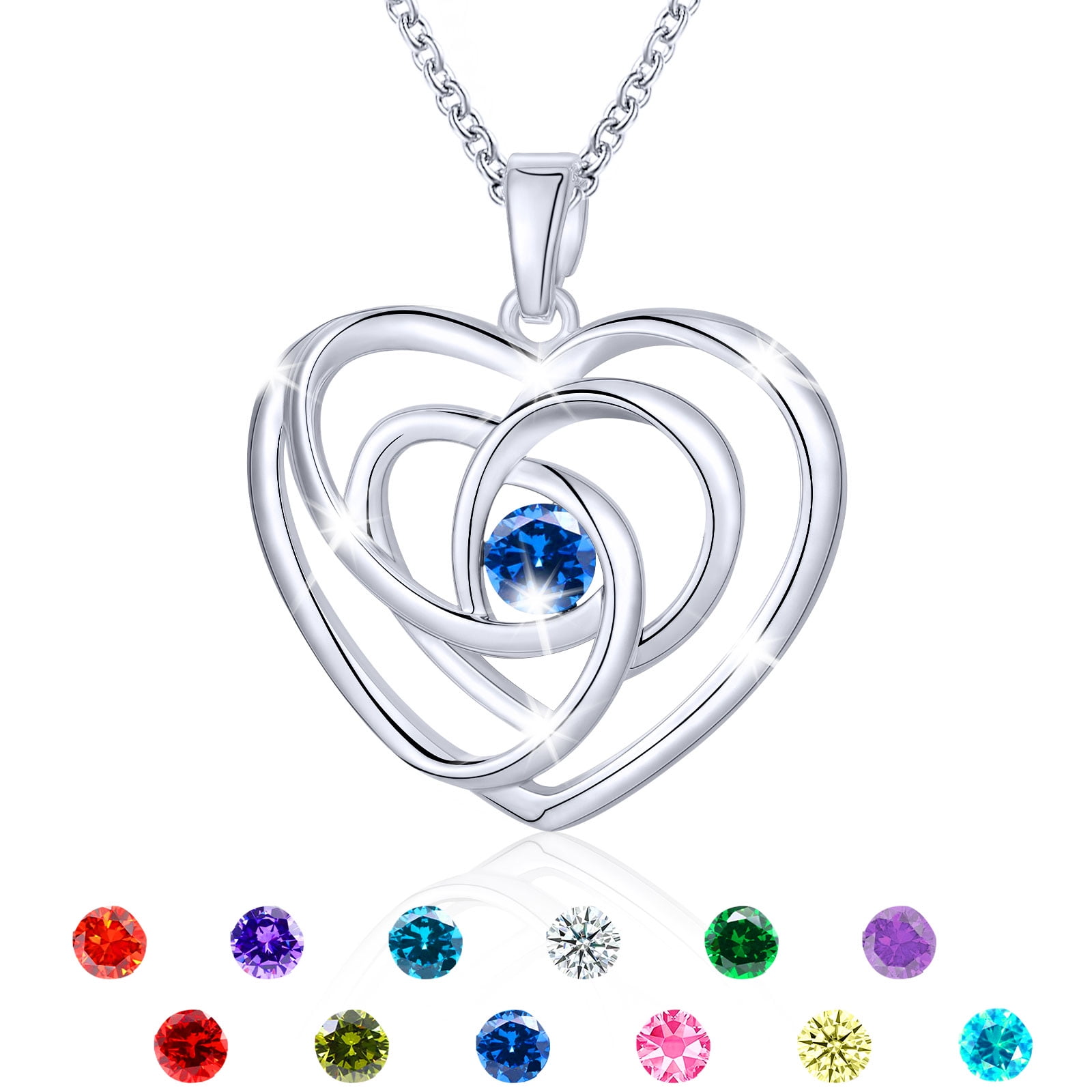 18K White Gold Plated Love Heart Necklaces for Women Mom S925