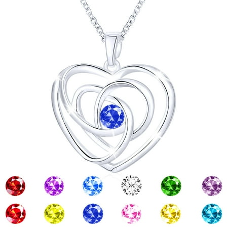 APSVO 18K White Gold Plated Love Heart Necklaces for Women Girls CZ S925 Sterling Silver September Birthstone Necklace with Blue Sapphire Birthday Valentines Day Jewelry Gifts Teen Her Kids Ideas