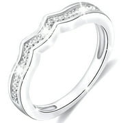 APSVO 18K White Gold Plated Crown Rings for Women CZ S925 Sterling Silver Eternity Promise Band Wedding Engagement Birthday Christmas Jewelry Gifts Mom Girlfriend Wife Adults Stocking Stuffers Ideas