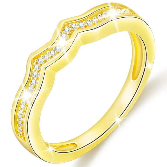 APSVO 18K Gold Plated Crown Rings for Women CZ S925 Sterling Silver Eternity Promise Band Wedding Engagement Birthday Valentines Day Jewelry Gifts Her Girlfriend Wife Female Adults Teen Ideas