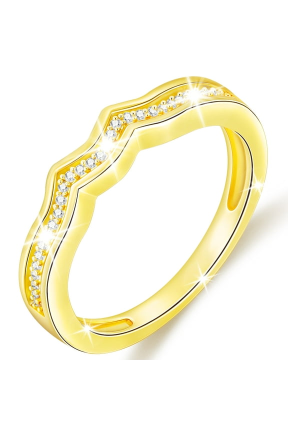 18K Gold Plated Crown Rings for Women CZ S925 Sterling Silver Eternity Promise Band Wedding Engagement Birthday Valentines Day Jewelry Gifts Her Girlfriend Wife Female Adults Teen Ideas