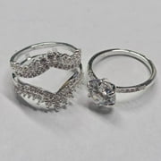 APSVO 18K White Gold Plated 3PCS Rings for Women Mom Wife,S925 Sterling Silver CZ Ring Pinky Thin Thumb Stackable Ring Set Anniversary Mother's Day Jewelry Gifts Size 7