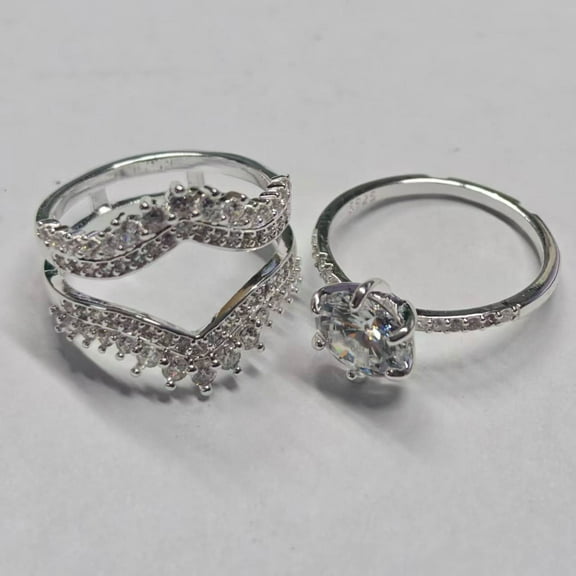 APSVO 18K White Gold Plated 3PCS Rings for Women Mom Wife,S925 Sterling Silver CZ Ring Pinky Thin Thumb Stackable Ring Set Anniversary Mother's Day Jewelry Gifts Size 7