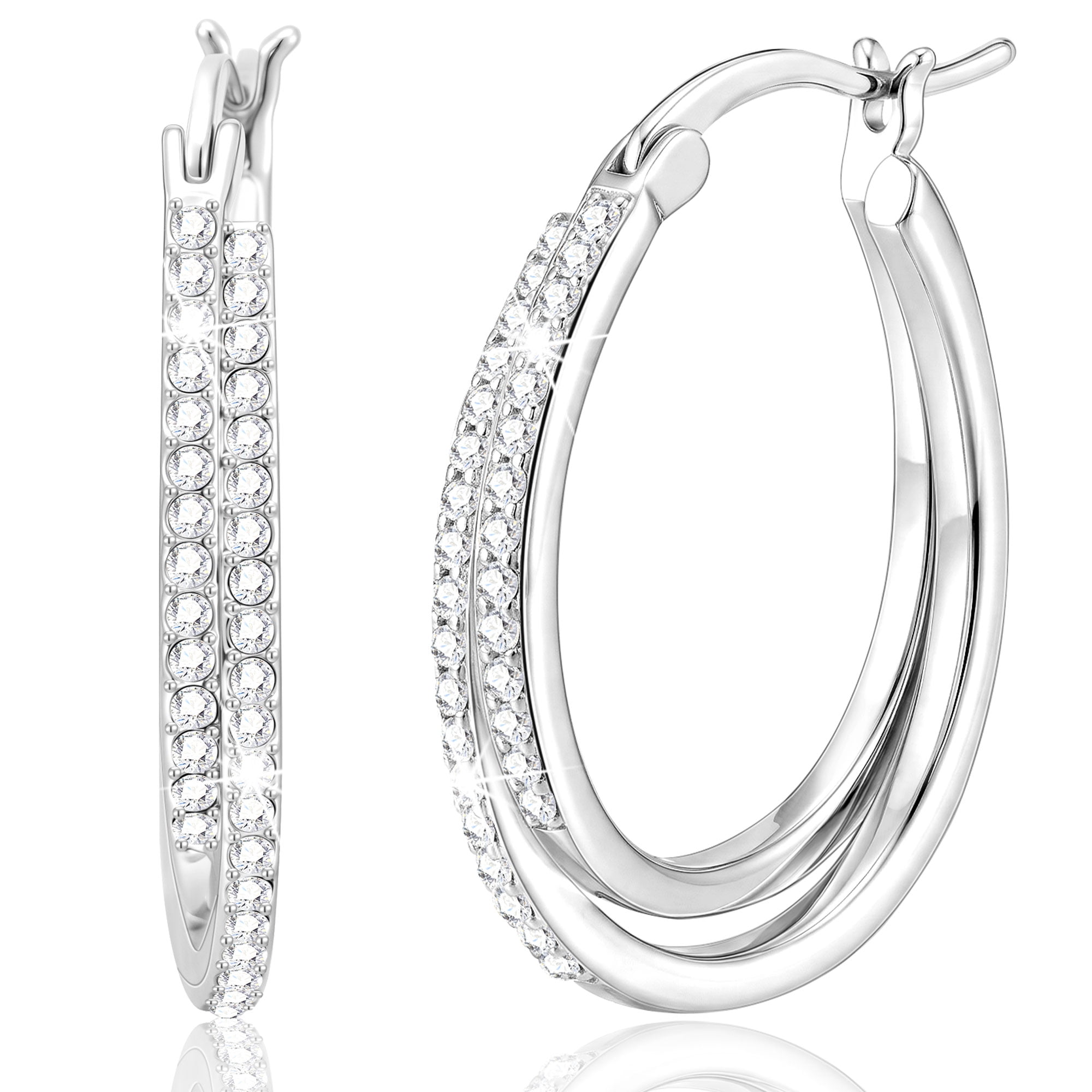 APSVO 18K White Gold Plated Simulated Diamond Hoop Earrings for Women S925 Sterling Silver Post Hypoallergenic Earrings Birthday Graduation Jewelry Gifts Teen Mom Her Wife Adults Ideas