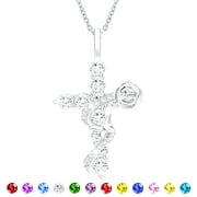 APSVO 18K White Gold Plated Rose Cross Necklaces for Women Girls S925 Sterling Silver April Birthstone Necklace with Crystal Birthday Christmas Jewelry Gifts Teen Mom Stocking Stuffers Kids Age