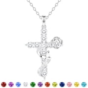 925 Silver Plated Rose Cross Necklaces for Women April Birthstone Pendant with Crystal Birthday Christmas Jewelry Gifts Teen Girls Stocking Stuffers Kids