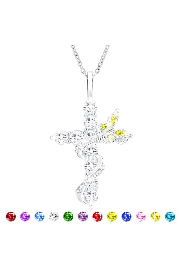 S925 Sterling Silver Plated Butterfly Cross Necklaces for Women Girls August Birthstone Necklace with Peridot Birthday First Communion Easter Basket Stuffers Jewelry Gifts Teen Adults Kids