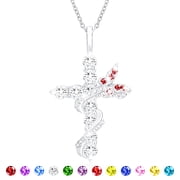 APSVO S925 Sterling Silver Plated Butterfly Cross Necklaces for Women Girls January Birthstone Necklace with Red Garnet Birthday First Communion Graduation Moth