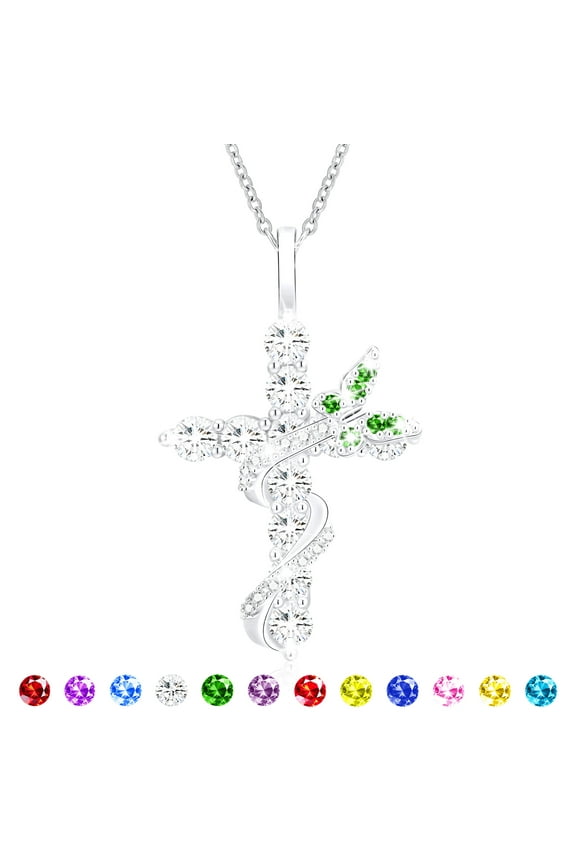 S925 Sterling Silver Plated Butterfly Cross Necklaces for Women Girls May Birthstone Necklace with Green Emerald Birthday First Communion Easter Basket Stuffers Jewelry Gifts Teen Adults Kids