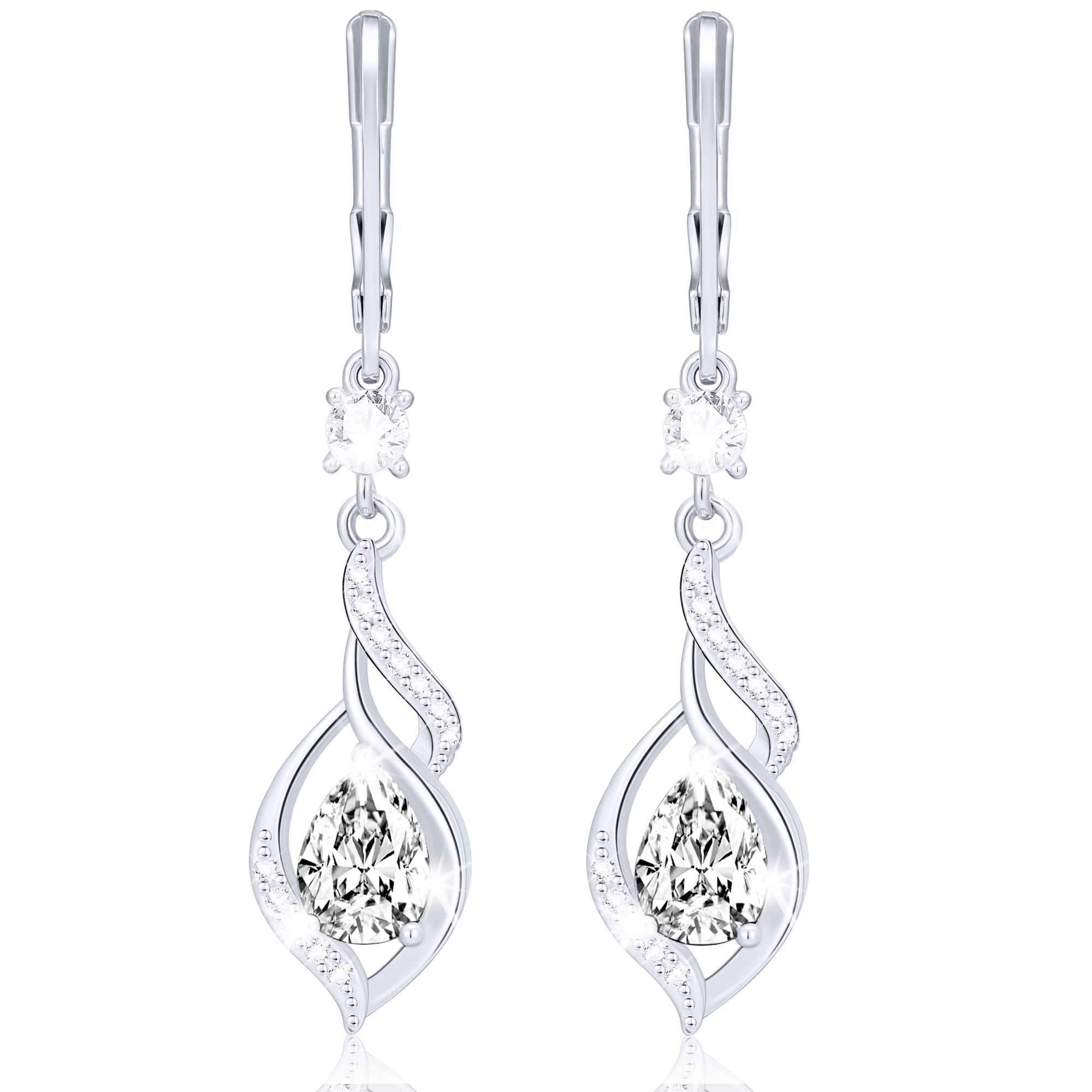 Walmart Black Friday Deals 2025 APSVO 18K White Gold Plated Drop Earrings for Women Girls Hypoallergenic S925 Sterling Silver April Birthstone Earrings with CZ Birthday Christmas Jewelry Gifts Teen Mom Adults Stocking Stuffers Kids