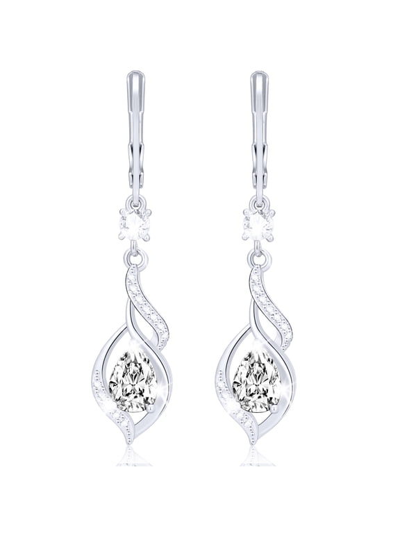 18K White Gold Plated Drop Earrings for Women with S925 Sterling Silver Post April Birthstone Dangle Earrings with CZ Birthday Christmas Jewelry Gifts Teen Girls Stocking Stuffers Kids
