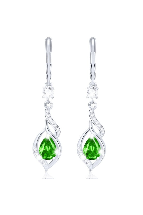 18K White Gold Plated Drop Earrings for Women Girls S925 Sterling Silver Post May Birthstone Earrings with Green Emerald Birthday Easter Basket Stuffers Jewelry Gifts Teen Adults Kids Age