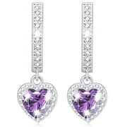 APSVO 18K White Gold Plated Love Heart Drop Earrings for Women Girls Hypoallergenic CZ S925 Sterling Silver June Birthstone Earrings with Purple Alexandrite Birthday Jewelry Gifts Ideas Teen Mom Kids