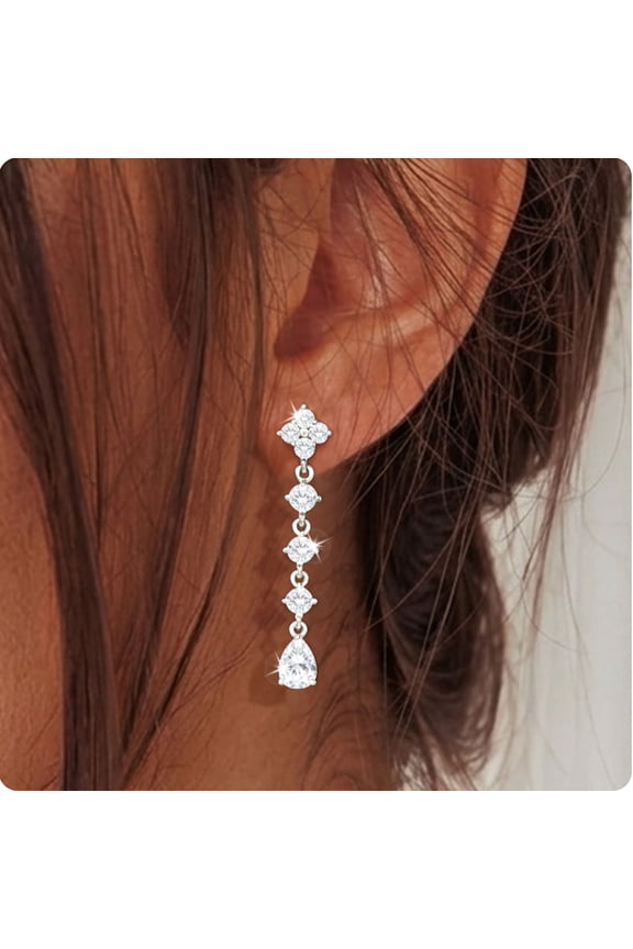 18K White Gold Plated Drop Earrings for Women S925 Sterling Silver Post Hypoallergenic Dangle Earrings Prom Wedding Birthday Graduation Jewelry Gifts Teen Mom Bride Bridesmaid Girlfriend Wife